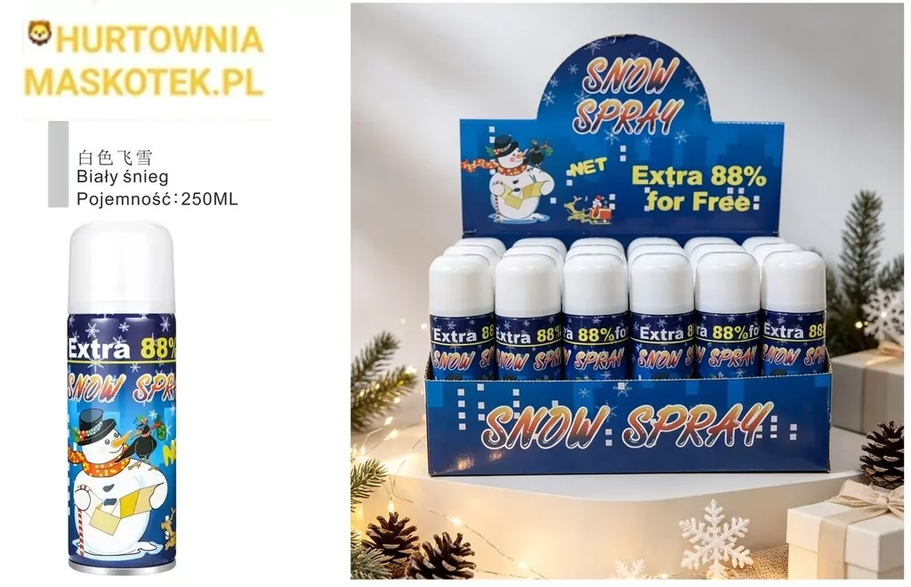 sztuczny śnieg i tuby konfetti